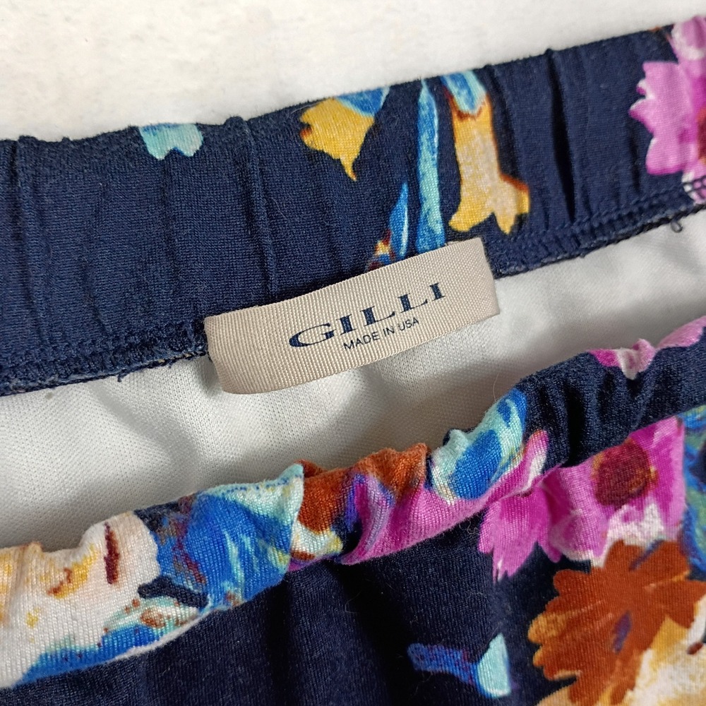 Gilli Navy Blue Floral Mini Skirt Elastic Waist Stretchy Bodycon Made in USA - Picture 3 of 6